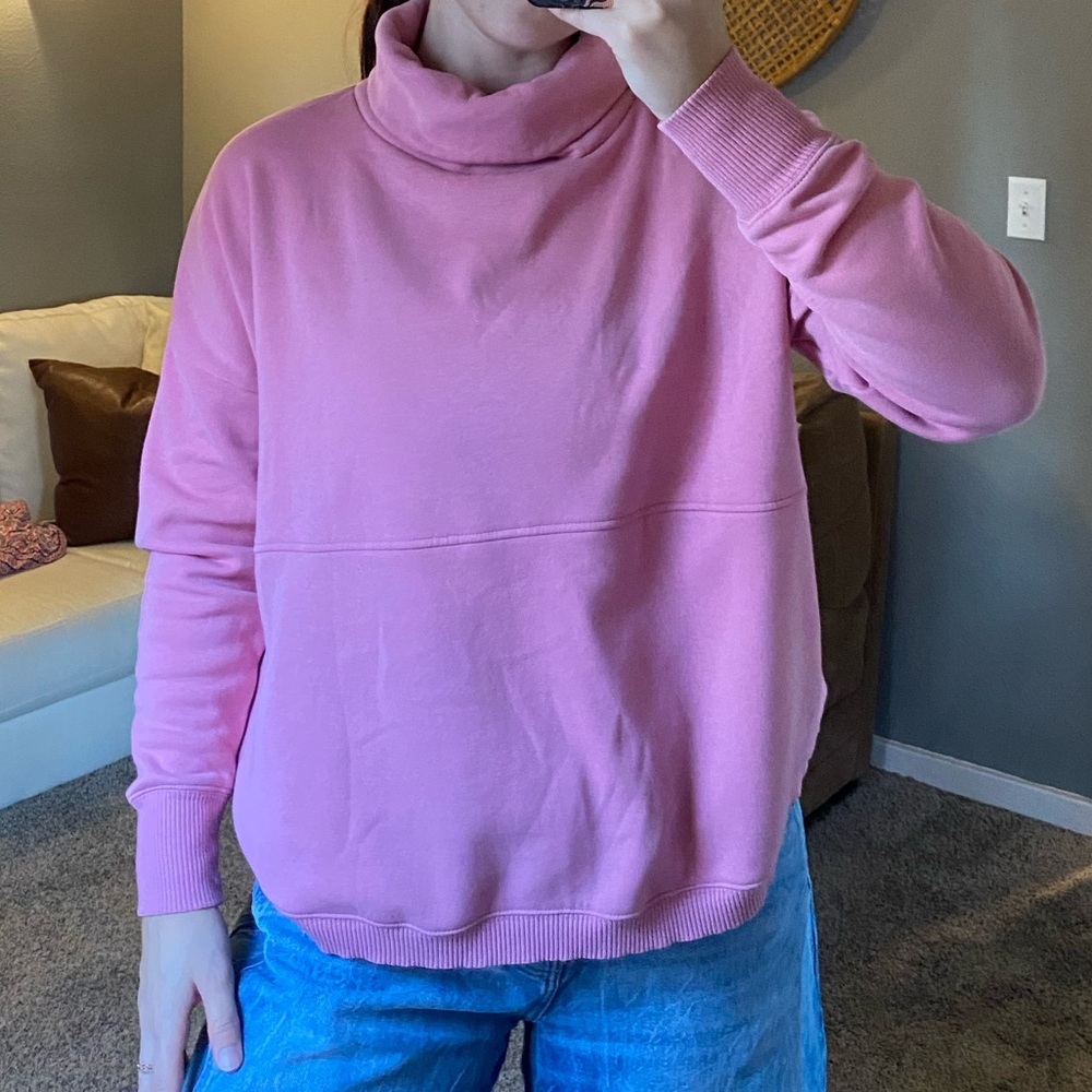 Pink Casual Turtleneck Sweatshirt